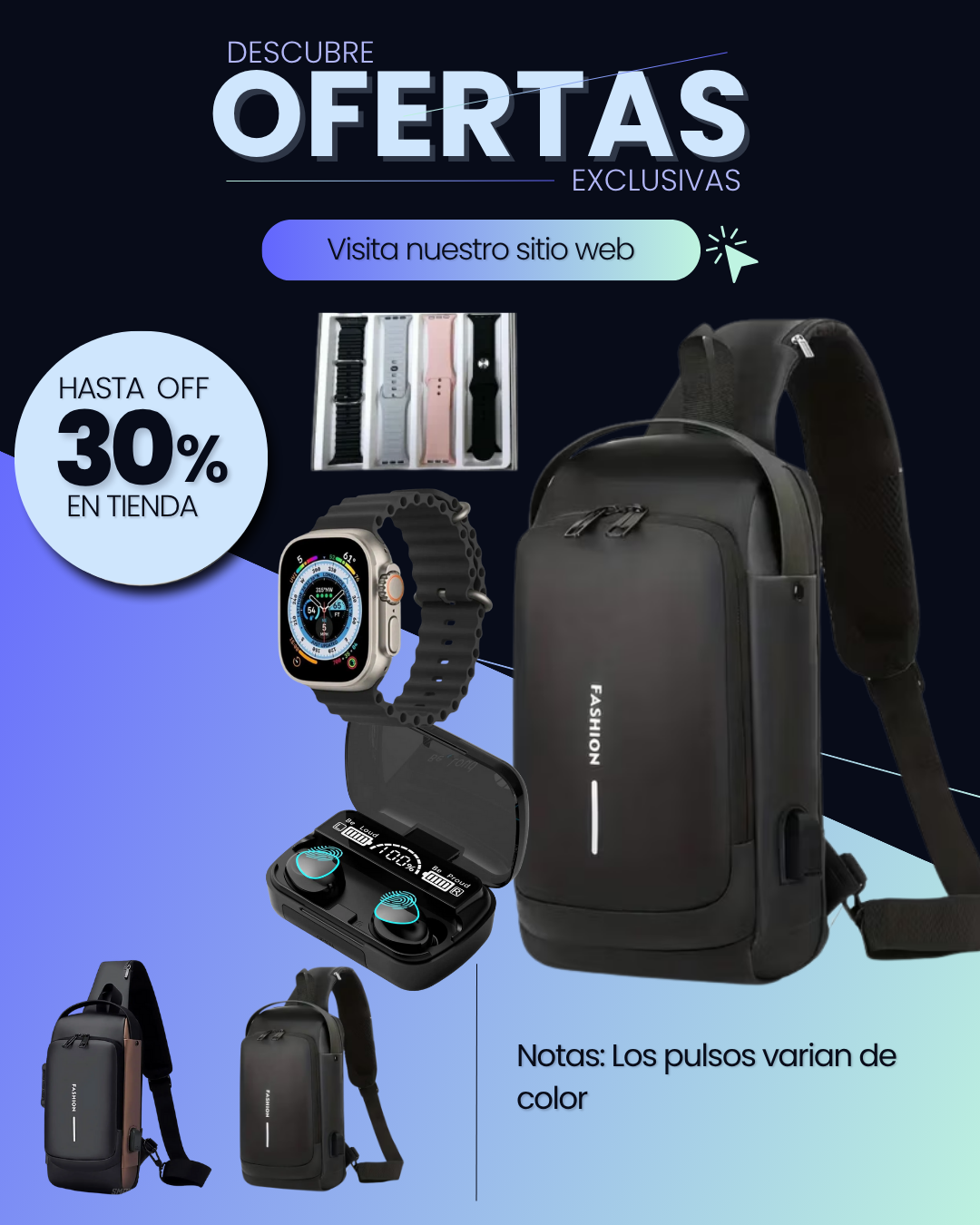BOLSO ANTIROBO+AUDIFONO M10+RELOJ T20 4
